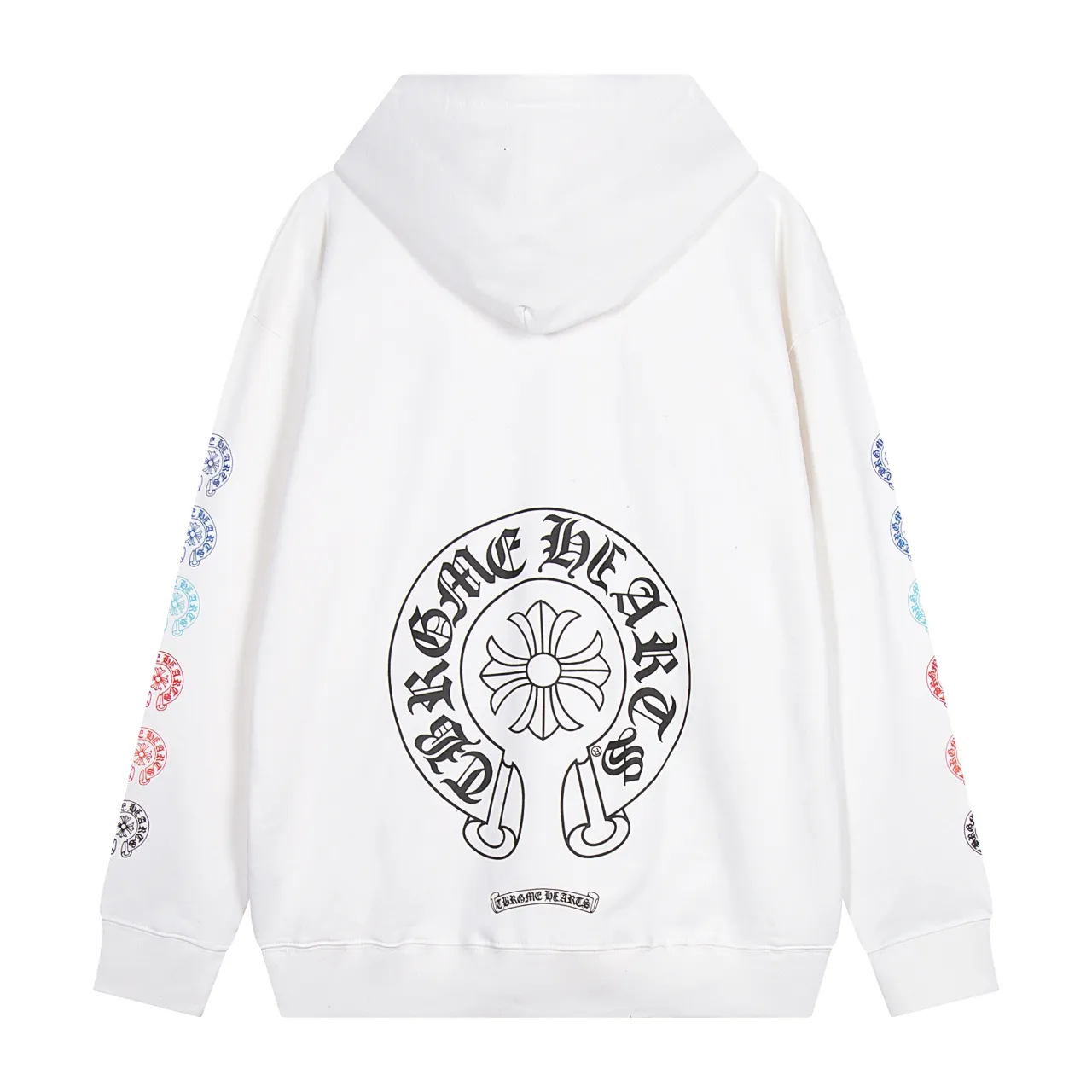 P290 Chrome Hearts Chrome Hearts Rainbow Horseshoe Stamped Cross Cardigan Hooded Sweatshirt Size: S M L XL Color: Black, White